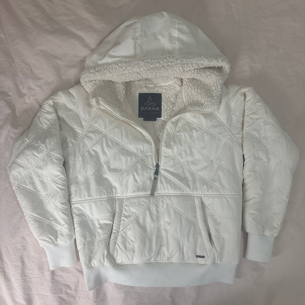 Prana Ivory Quilted Hooded Jacket